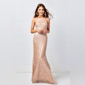 Wtoo 651 Latte Rose Gold Talisa Sequin Dress Size 10